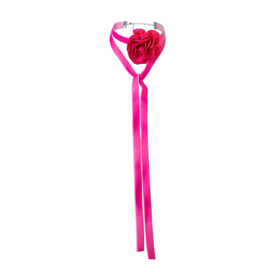 Flower applique self tie velvet choker necklace