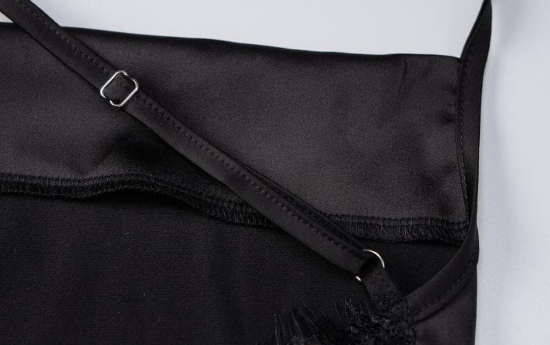 Hem lace slit satin cross open back dress - Halibuy