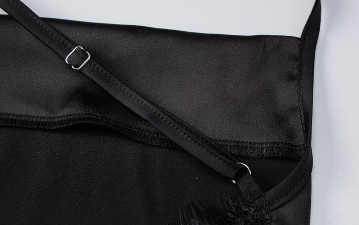 Hem lace slit satin cross open back dress - Halibuy