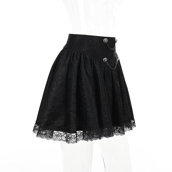 Button lace hem solid zip-up ruched mini skirt  | Festival Outfits Women