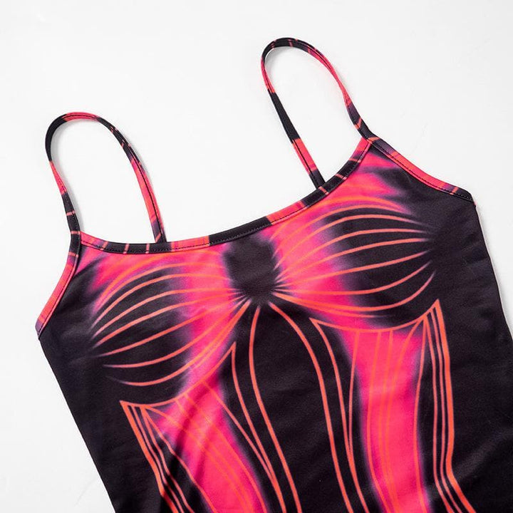 Body print contrast square neck backless cami maxi dress  | Festival Outfits Women