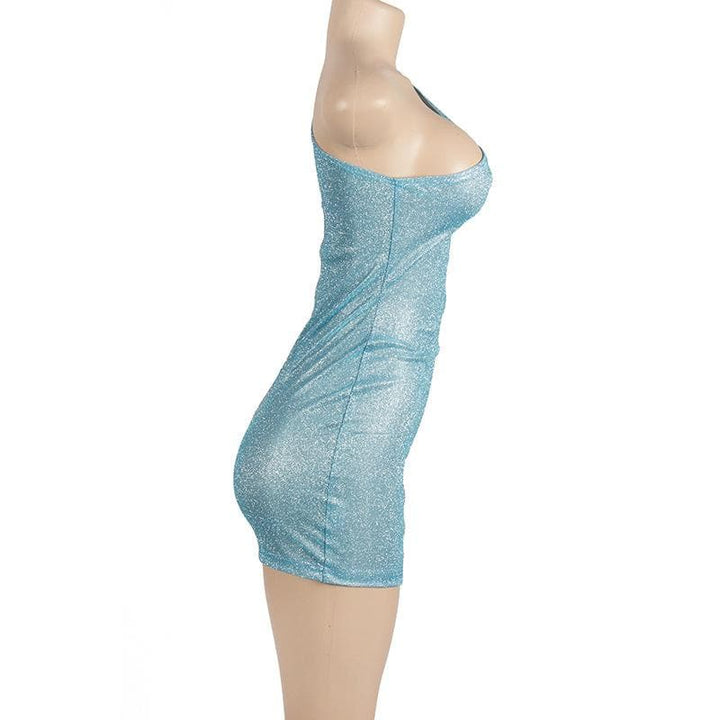 Textured one shoulder irregular sleeveless mini dress