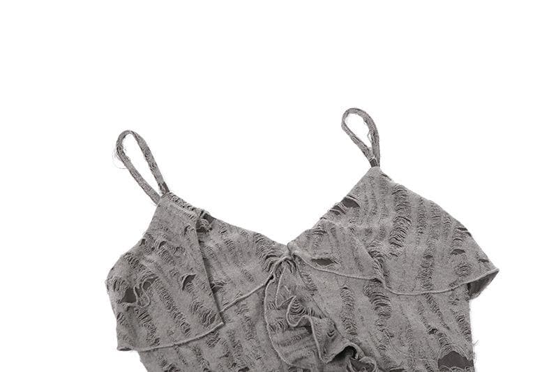 V neck ruffle irregular backless solid cami top  | Festival Outfits Women