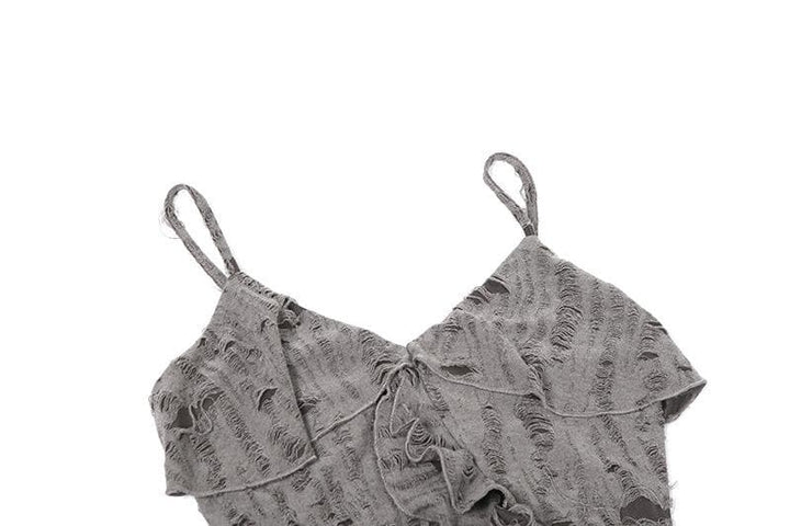 V neck ruffle irregular backless solid cami top  | Festival Outfits Women