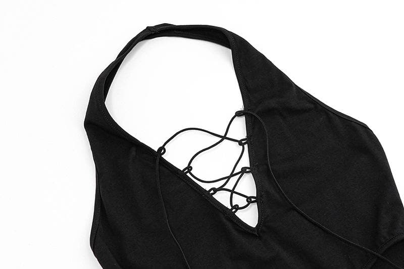 Halter lace up gloves drawstring hollow out cut out mini dress