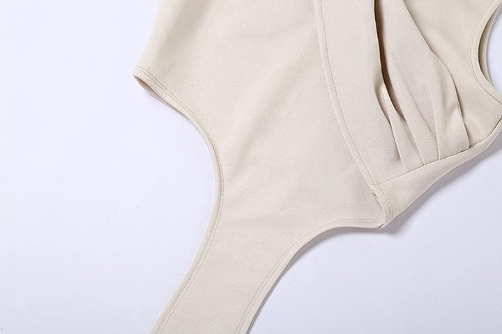 Sleeveless solid irregular ribbon hoodie ruched crop top