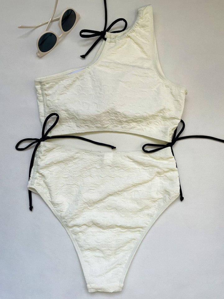 Bambancin rubutu mai kama da kafada ɗaya da ɗaure kai kayan ninkaya guda ɗaya