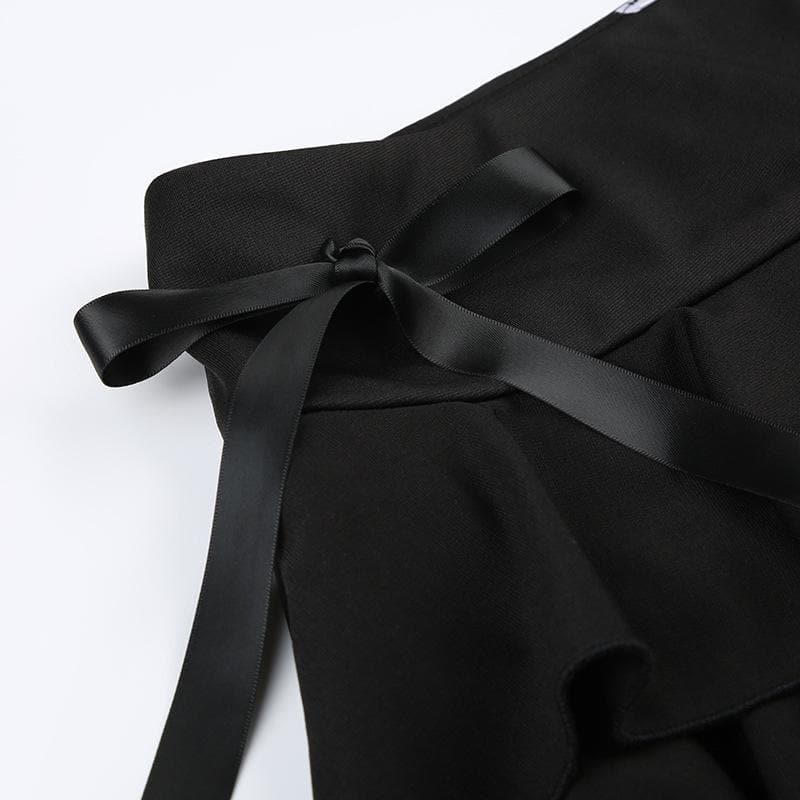 Bowknot solid ruffle lace hem low rise mini skirt  | Festival Outfits Women