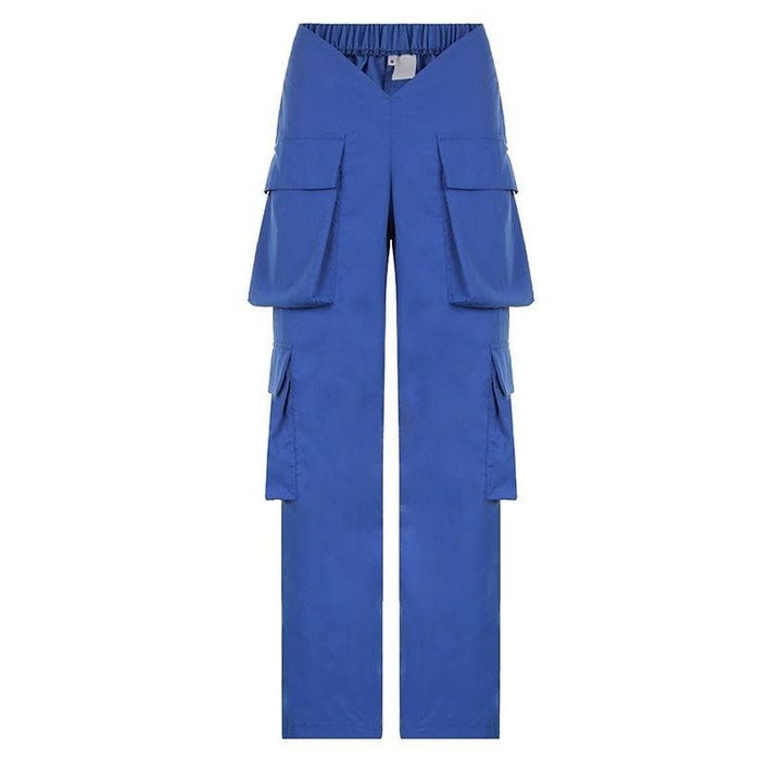 V waist pocket straight solid cargo pant Parachute pants