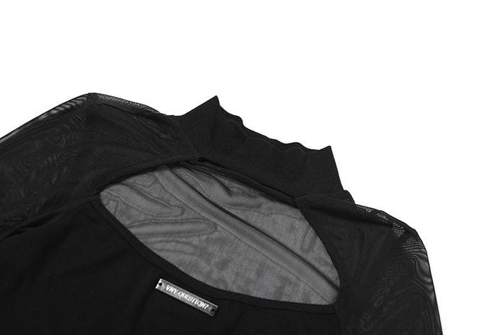 Hollow out mesh patchwork long sleeve contrast bodysuit  | Festival Outfits Women
