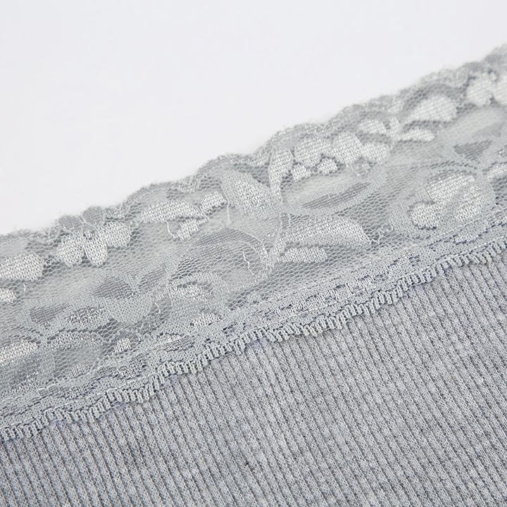 Long sleeve off shoulder ribbed heart pattern lace hem top  | Festival Outfits Women