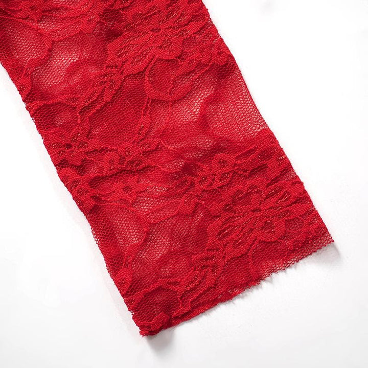 Long sleeve off shoulder lace see through mini skirt set  | Festival Outfits Women