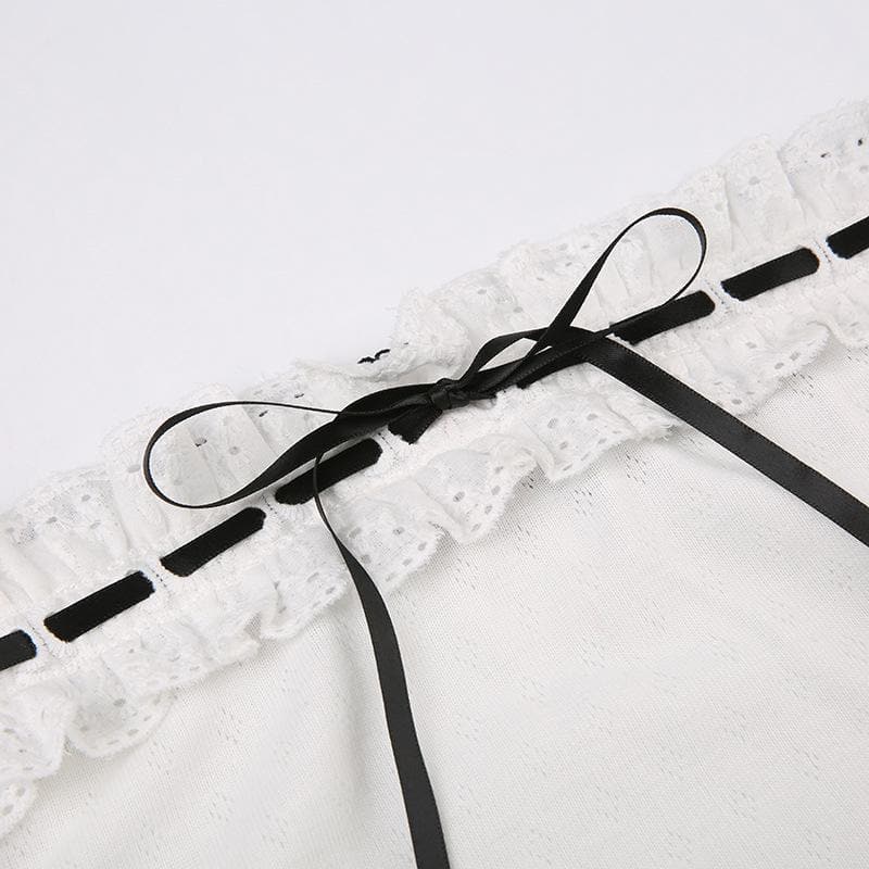 Contrast stitch lace hem self tie backless tube crop top