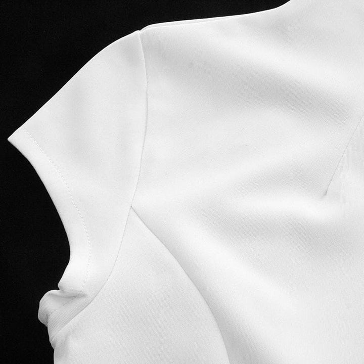 Cap sleeve crewneck stitch solid mini dress  | Festival Outfits Women