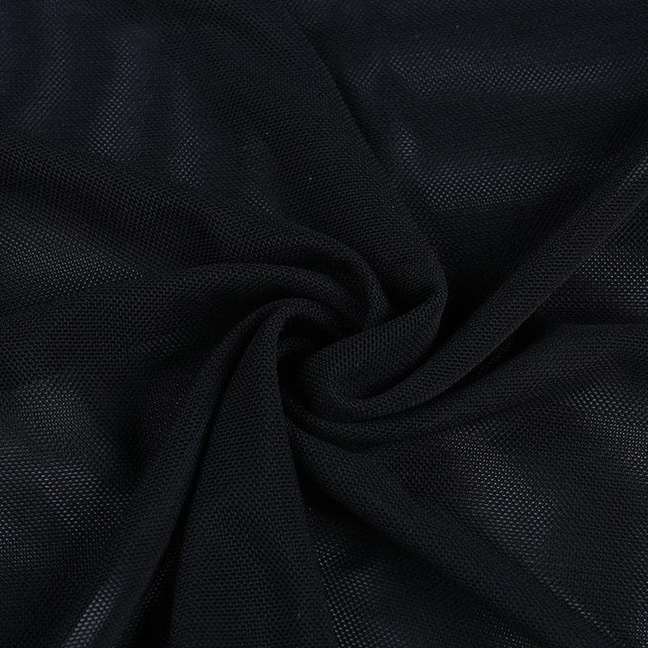 Flared sleeve o ring sheer mesh lace up shrug high neck top