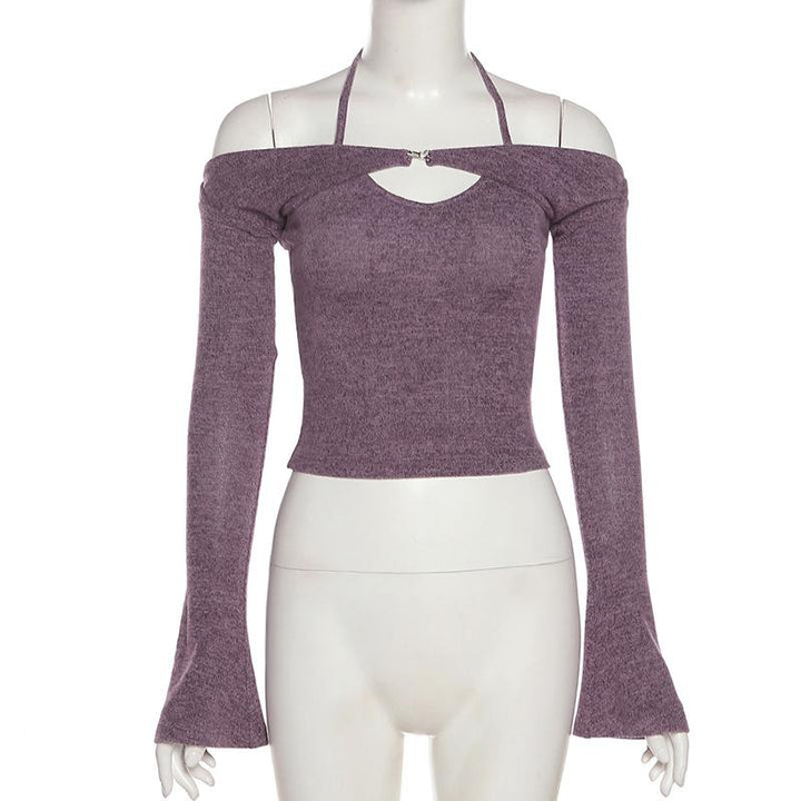 Long sleeve off shoulder knitted 2 piece top