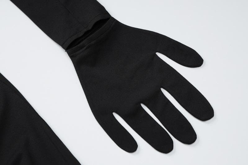 Long sleeve hollow out gloves solid zip-up jumpsuit