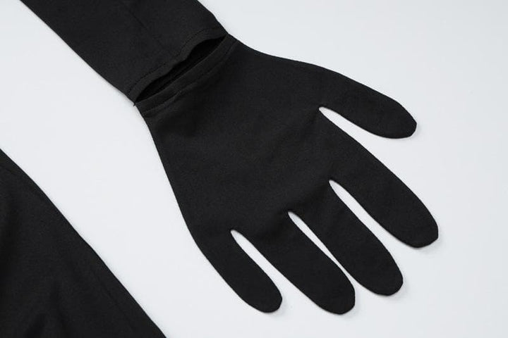 Long sleeve hollow out gloves solid zip-up jumpsuit