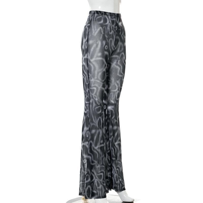 Mesh see through flared print pant - Halibuy