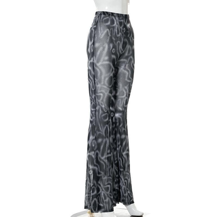 Mesh see through flared print pant - Halibuy