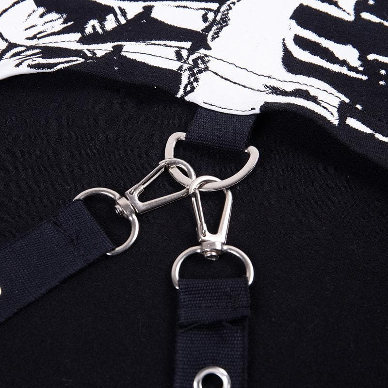 Long sleeve hoodie skeleton print buckle gloves contrast shrug top  | Festival Outfits Women