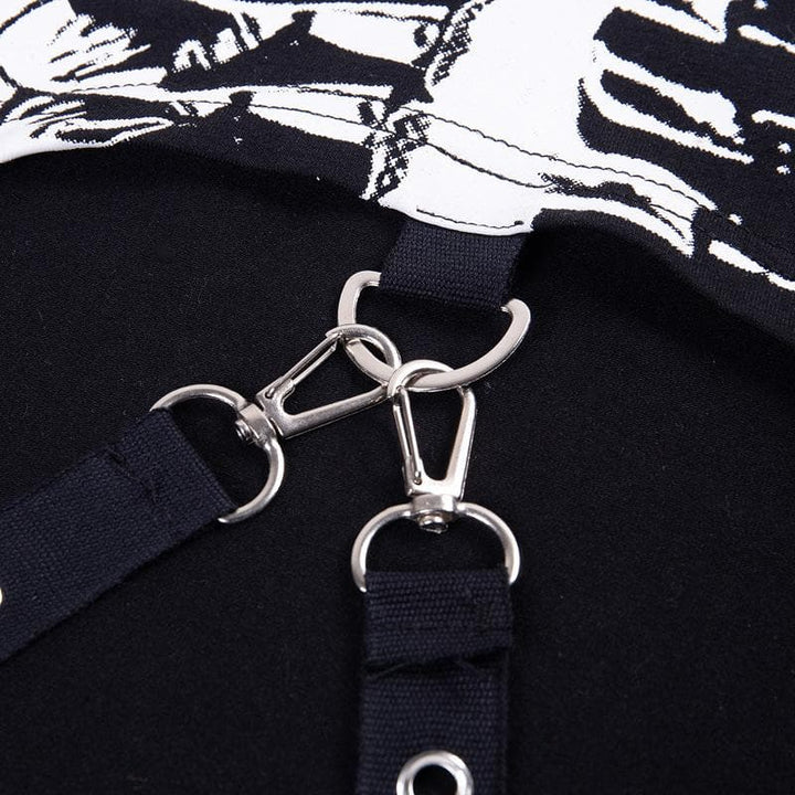 Long sleeve hoodie skeleton print buckle gloves contrast shrug top  | Festival Outfits Women