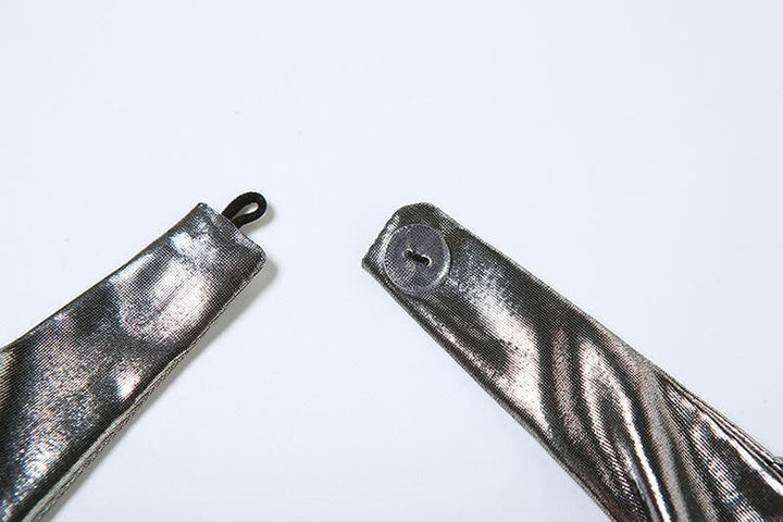 Halter ruched cowl neck metallic button mini dress  | Festival Outfits Women-final-sale