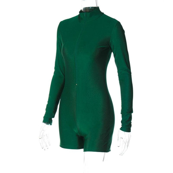 Zip-up solid long sleeve high neck romper  | Festival Outfits Women