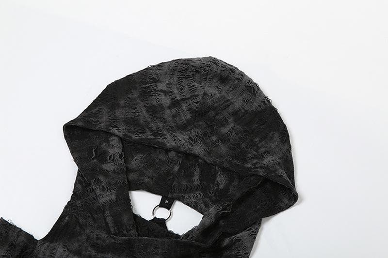 Long sleeve hoodie off shoulder buckle crop top  | Festival Outfits Women