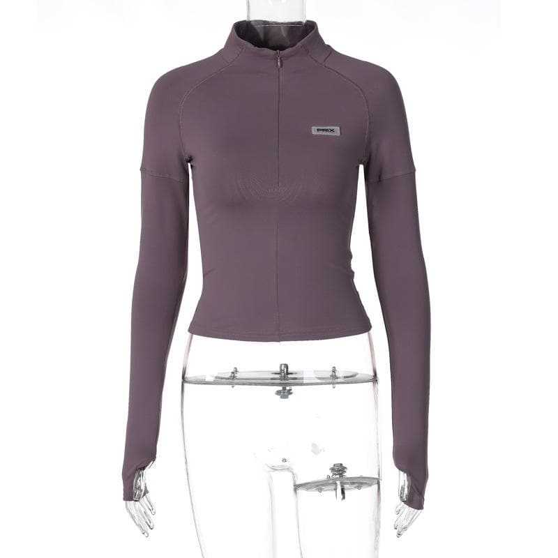 Gloves zip-up solid long sleeve high neck top  | Festival Outfits Women