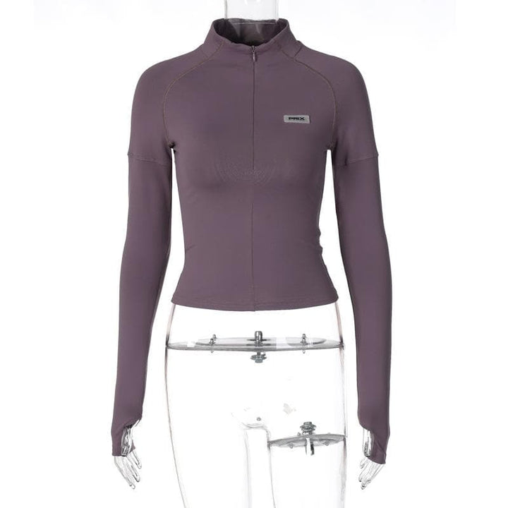 Gloves zip-up solid long sleeve high neck top  | Festival Outfits Women