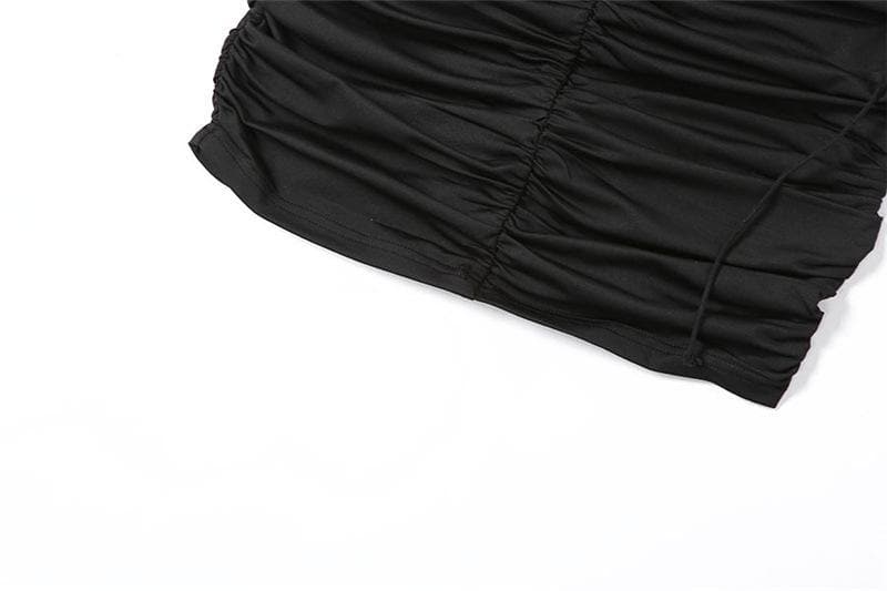 Appliques solid ruched string dress - Halibuy