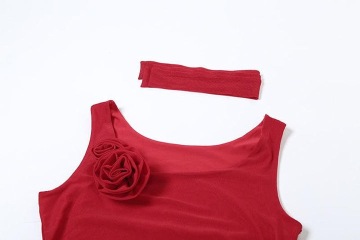 Cowl neck sheer mesh flower applique cami mini dress  | Festival Outfits Women