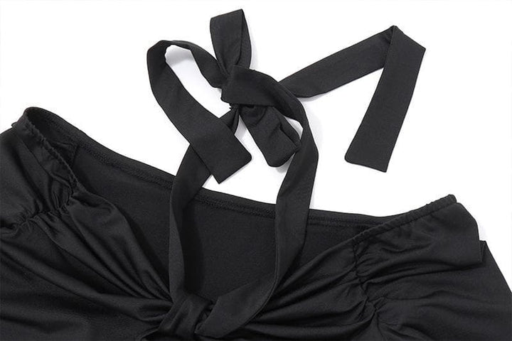Long sleeve off shoulder halter ruched backless solid hollow out cut out top  | Festival Outfits Women