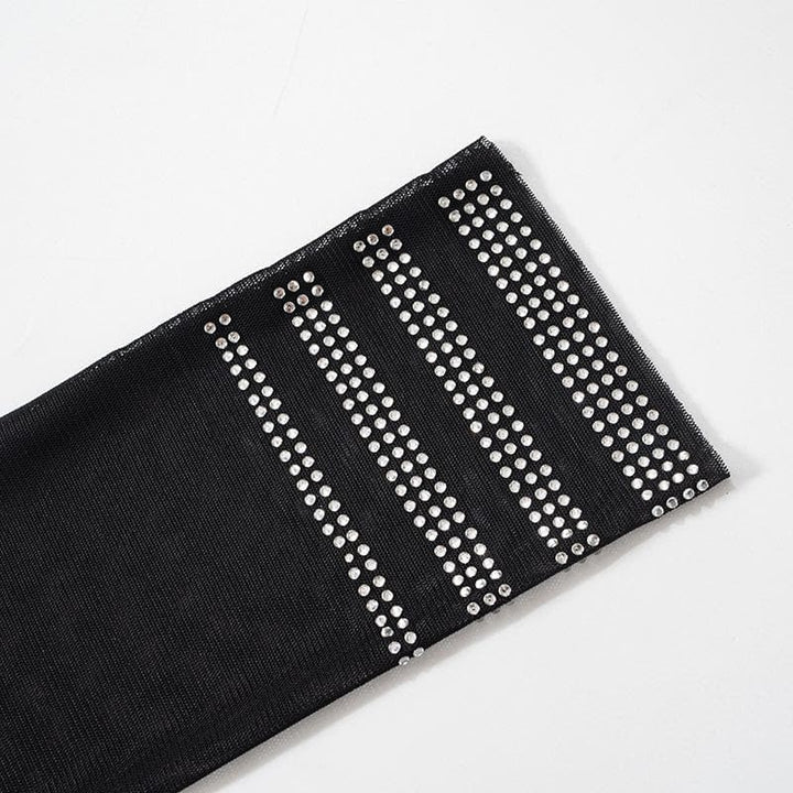 Beaded high neck long sleeve sheer mesh see through bodysuit  | Festival Outfits Women