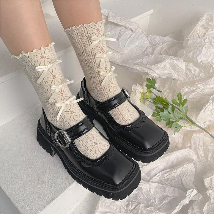 Ruffle bowknot flower pattern long socks