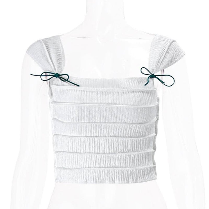 Stitch textured square neck sleeveless solid crop top