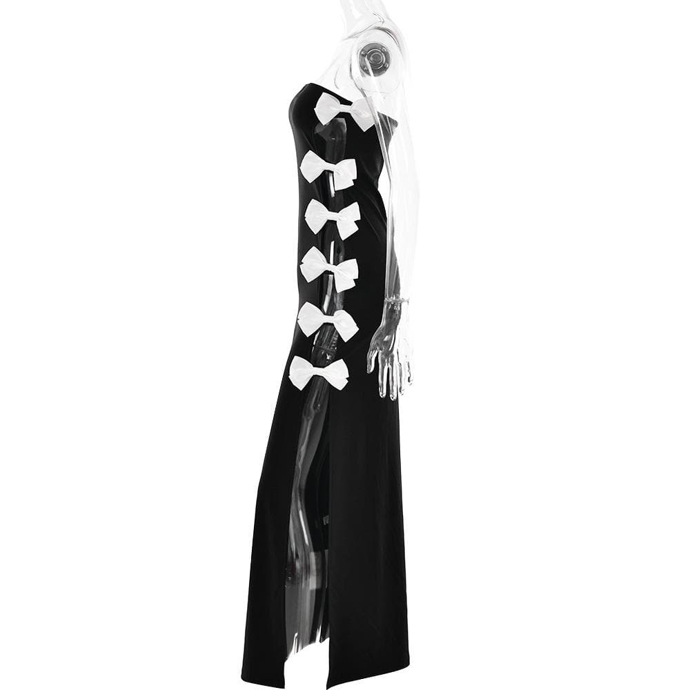 Bowknot contrast slit irregular backless tube maxi dress - Final Sale