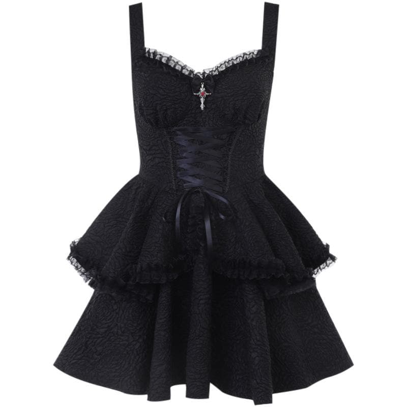 Backless lace up zip-up textured solid lace hem mini dress | victorian Halibuy Backless lace up zip-up textured solid lace hem mini dress | victorian Halibuy