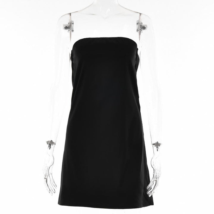 Satin hollow out backless A line solid tube cut out mini dress