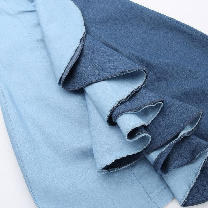 Ruffle contrast patchwork denim backless tube mini dress  | Festival Outfits Women