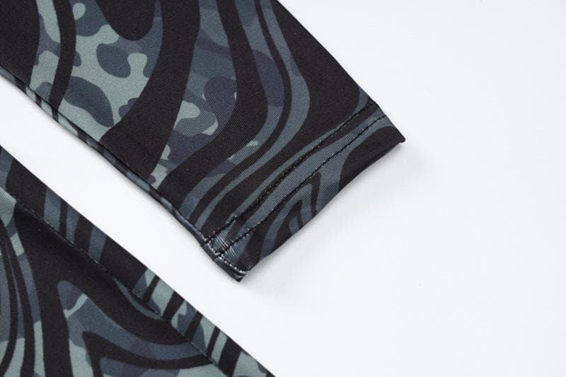 Ripple contrast long sleeve hollow out crewneck cut out mini dress