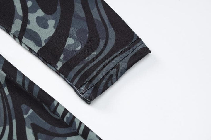 Ripple contrast long sleeve hollow out crewneck cut out mini dress