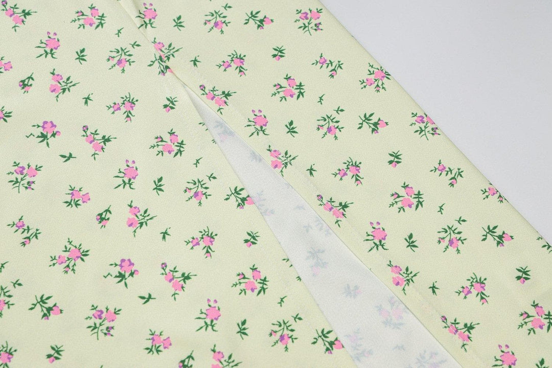 High slit floral heart neck ruched dress - Halibuy