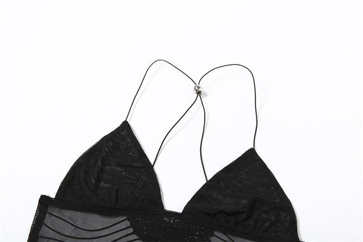 Sheer mesh butterfly applique see through backless solid top  | Festival Outfits Women