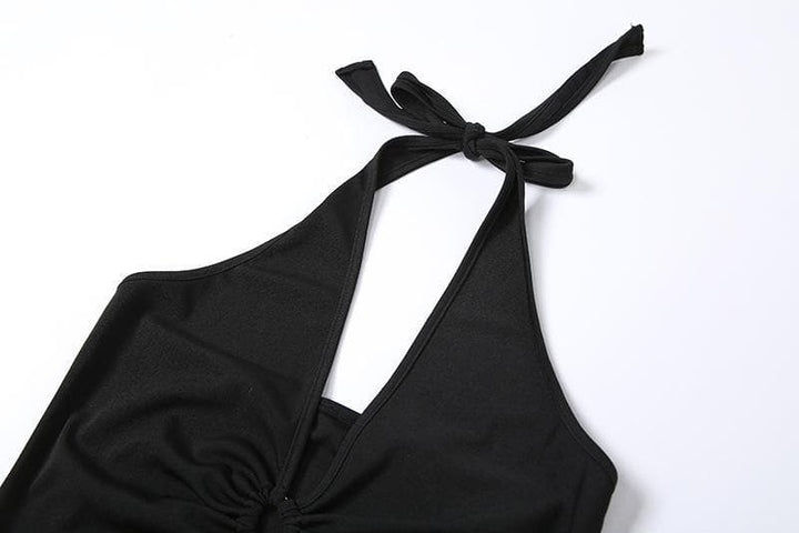 V neck hollow out ring slit solid maxi dress - Halibuy