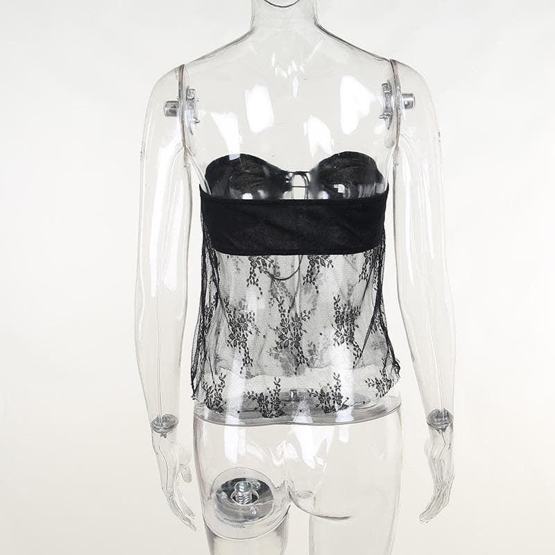 Sweetheart neck solid lace hem backless lace up tube top-final-sale
