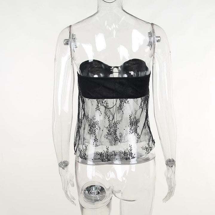 Sweetheart neck solid lace hem backless lace up tube top-final-sale