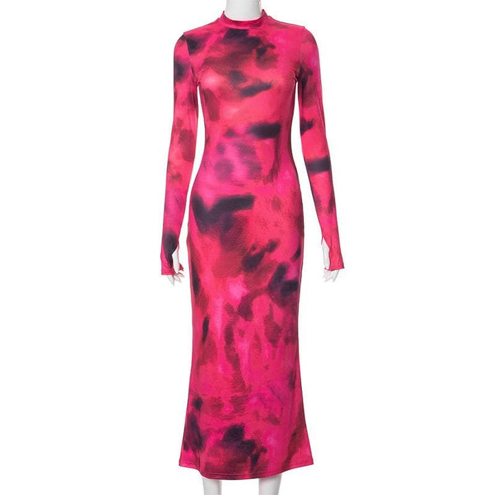 Tie dye gloves long sleeve contrast high neck midi dress - Final Sale  | Festival Outfits Women