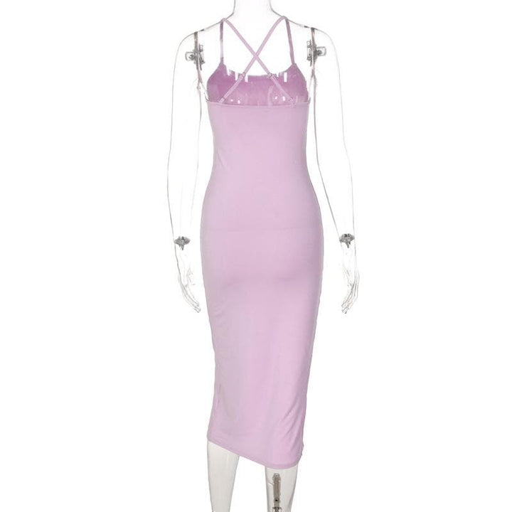 Cross back solid slit backless sleeveless midi dress-final-sale